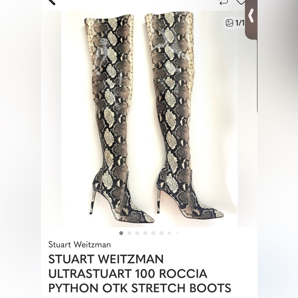 Stuart Weitzman Black and Cream Python Print Boot… - image 1